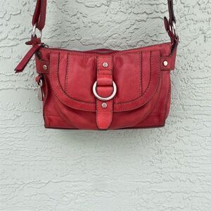 Fossil Women's Red Leather Crossbody Shoulder Bag Adjustable Strap